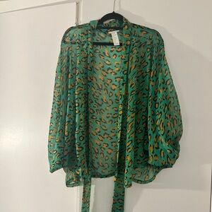 Free People Green Leopard Print Kimono